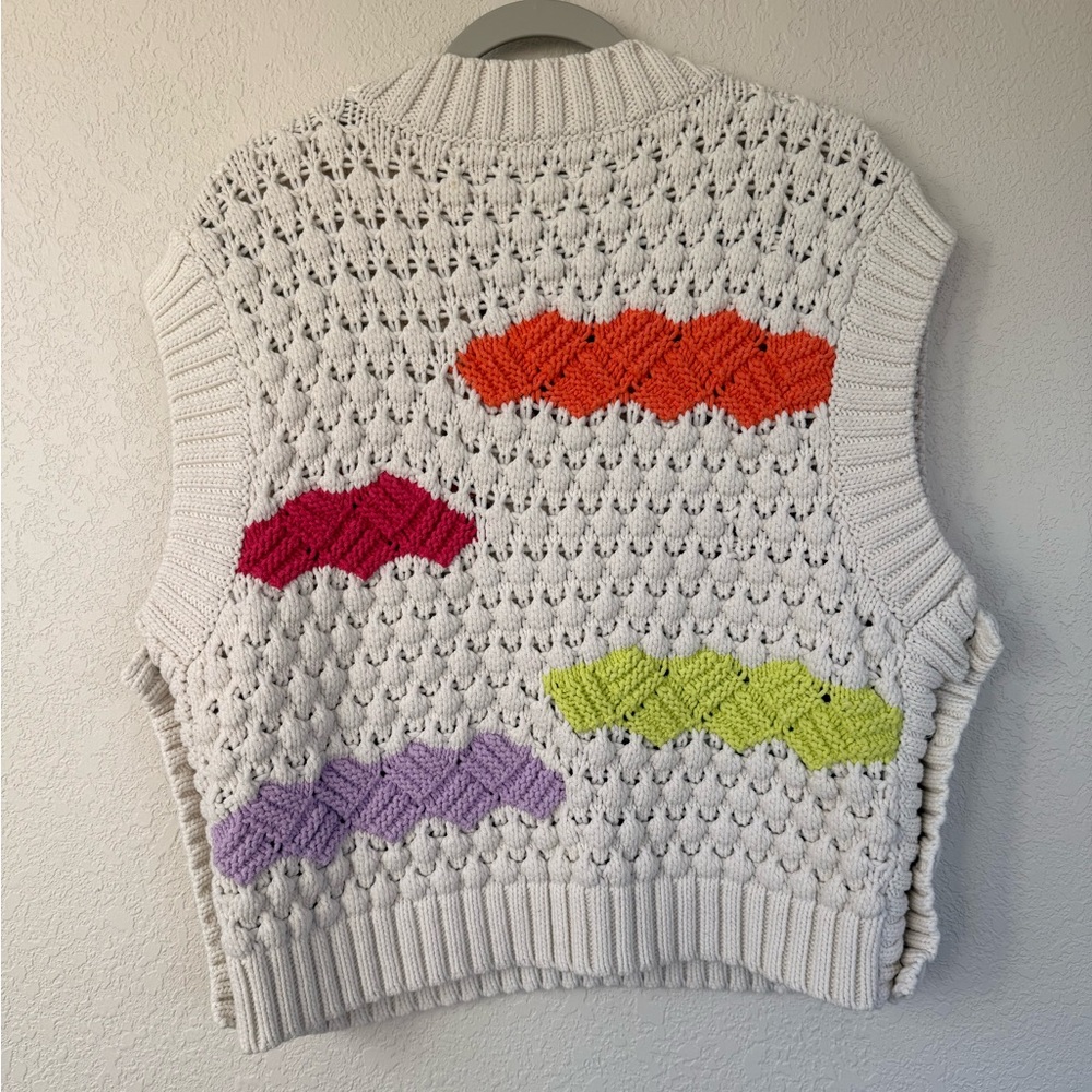 Zara Womens Multicolor Chunky Knit V-Neck Sleeveless Sweater Vest Size Large - Picture 9 of 14